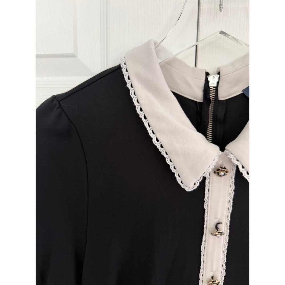 ModCloth Scholastic Classic Collared Mini Dress Black White Academia Preppy Chic - Picture 3 of 9